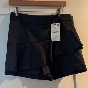 ZARA black satin ruffled skirt skort